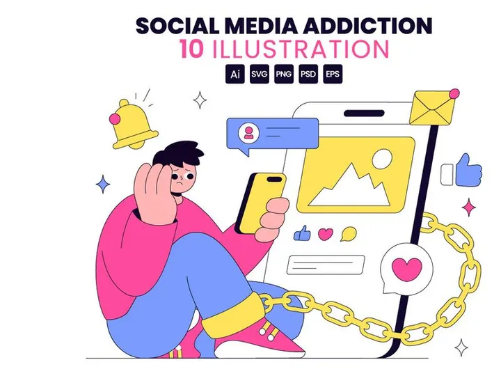 10 Social Media Addiction Illustration