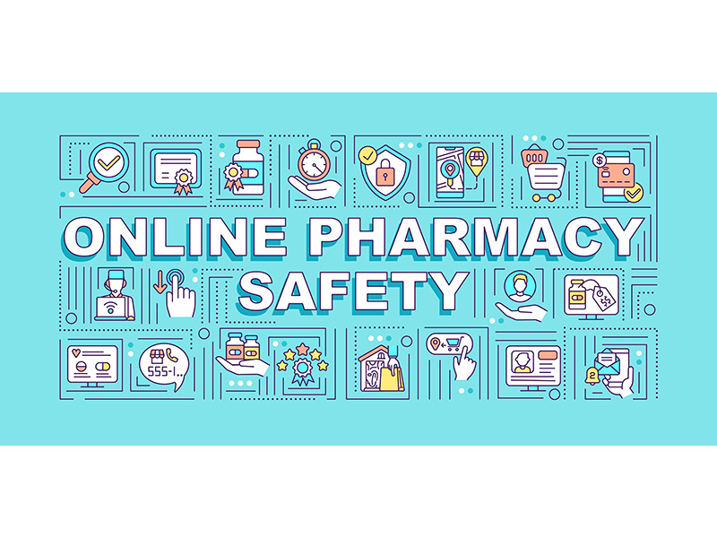 Online pharmacy safety word concepts banner