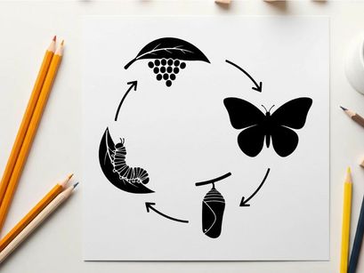 Ilustrasi Vektor Desain Datar Siklus Hidup Kupu-Kupu