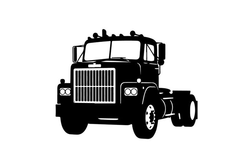 Silhouette of a large truck with a grille and wheels silhouette
