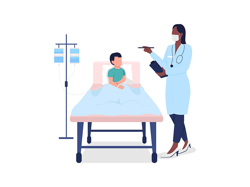 Doctor with child patient flat color vector faceless character