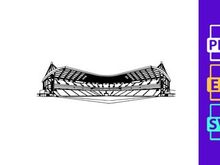 Architectural drawing of a large building with unique roof design