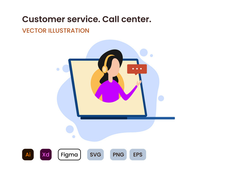 Customer service. Call center. Supporter with headphone flat design concept.