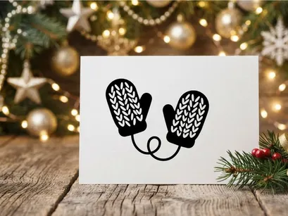 Black and White Christmas Mittens with Knitted Pattern