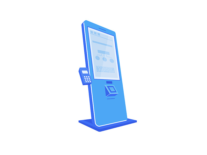 Blue self service kiosk flat color vector object