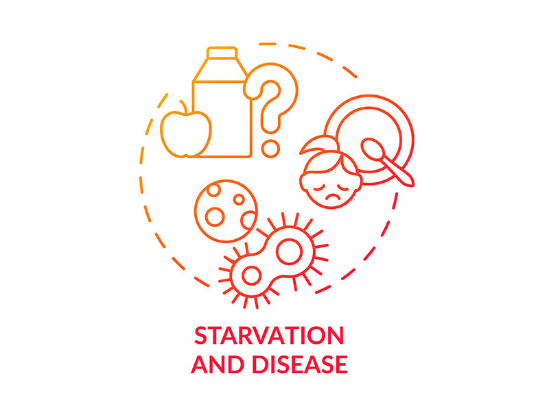 Starvation and disease red gradient concept icon