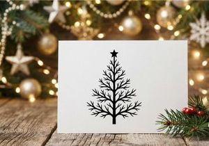 Minimalist black Christmas tree silhouette with a star icon on white background