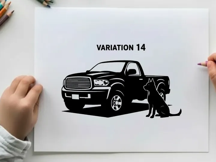 Silhouette of a pickup truck with a dog variation 14