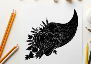 Silhouette of a cornucopia filled with fruits and vegetables