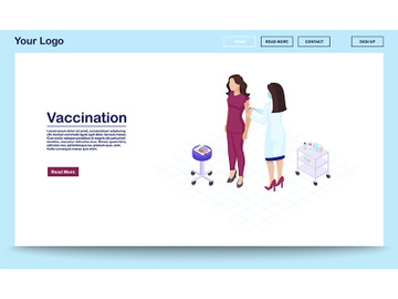 Vaccination webpage vector template with isometric illustration preview picture