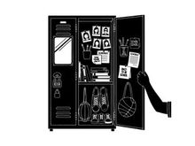 Silhouette of a vending machine with open door and arm