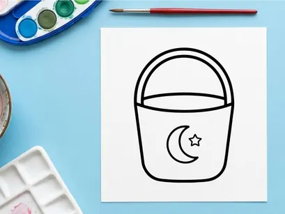 Halloween candy bucket icon. Trick or treat pail with moon and star design.