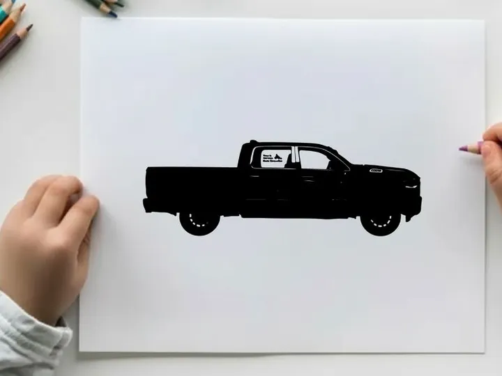 Silhouette of a black pickup truck on a white background