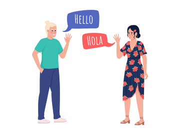 Native speakers exchanging greetings semi flat color vector characters preview picture