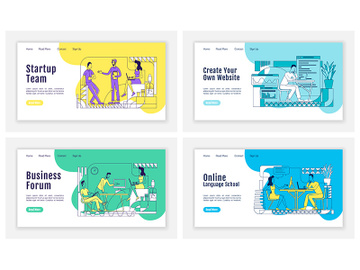 Business coworking landing page flat silhouette vector templates set preview picture