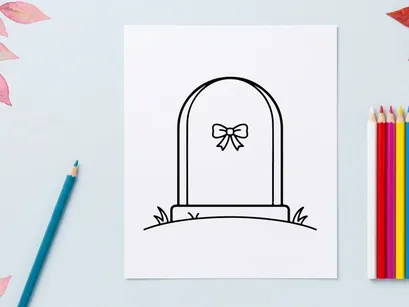 Bingkai undangan pernikahan elegan dengan pita dekoratif. Desain lengkungan minimalis untuk kartu ucapan dan stationary.