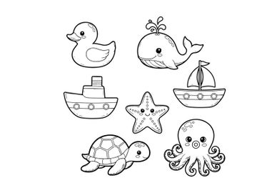 Cute sea animals set flat design vector illustration preview picture
