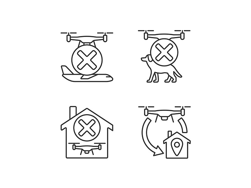 Drone instruction linear manual label icons set