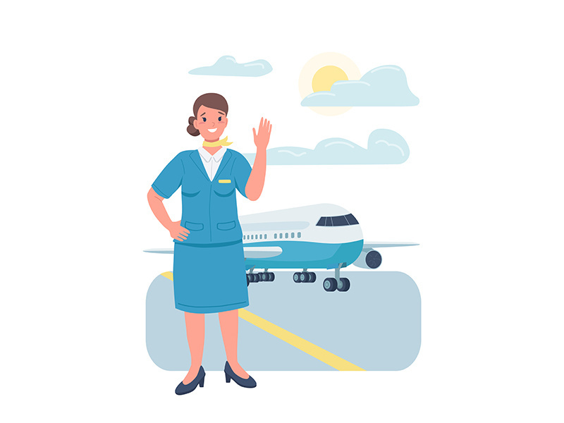 Woman air hostess flat color vector detailed character