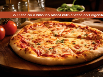 Pizza on a wooden board with cheese and ingredients preview picture