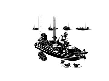 Silhouette of a man on a fishing boat with birds and other boats preview picture