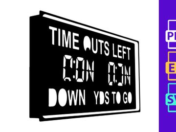 Electronic scoreboard display for sports game timeouts and yardage preview picture