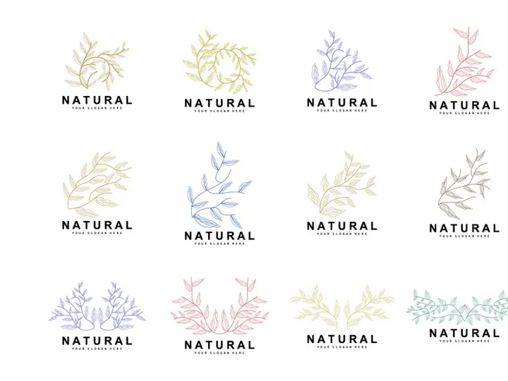 Simple Botanical Leaf and Flower Logo, Vector Natural Line Style, Decoration Design, Banner, Flyer, Wedding Invitation, and Product Branding