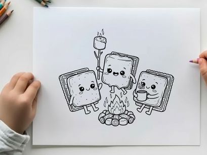 Cute marshmallow toasting campfire vector illustration flat design