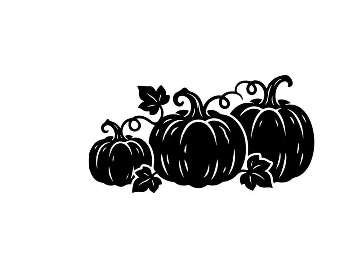 Silhouette of pumpkins with leaves for autumn or Halloween decor
