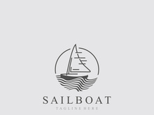Sail boat logo water lines hipster design minimalist template