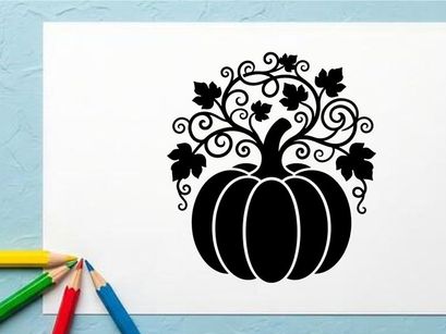Silhouette eines Kürbisses mit aufwendigen Ranken- und Blattmustern für Halloween