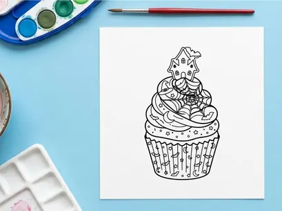 Cupcake de aniversário com vela acesa e enfeite superior. Sobremesa festiva para comemorações, festas e ocasiões especiais.
