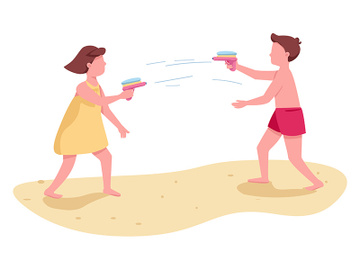 Children fighting with water guns flat color vector faceless characters preview picture