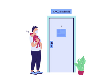 Parent with baby near vaccination room semi flat color vector character preview picture