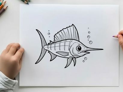 Swordfish swimming underwater vector illustration flat design