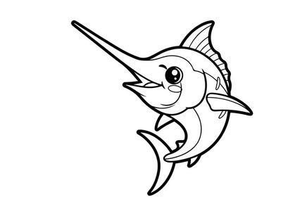 Cute smiling marlin fish jumping vector illustration flat design