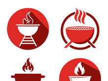 BBQ grill simple and symbol icon with smoke or steam logo vector illustration