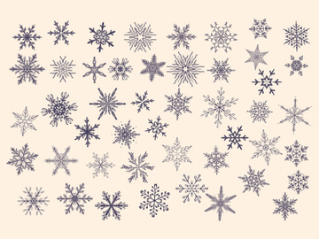 Collection snowflakes doodle falling, christmas decoration icon set. preview picture