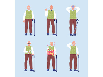 Senior men feelings expression semi flat color vector characters set preview picture