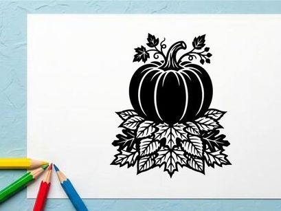Stylized pumpkin with leaves for autumn or Halloween decor