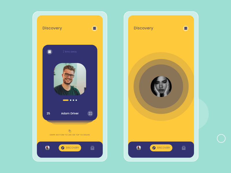 Discovery and Finding more concept screens for Dating app