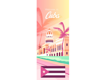 Cuba famous tourist attractions poster flat vector template preview picture