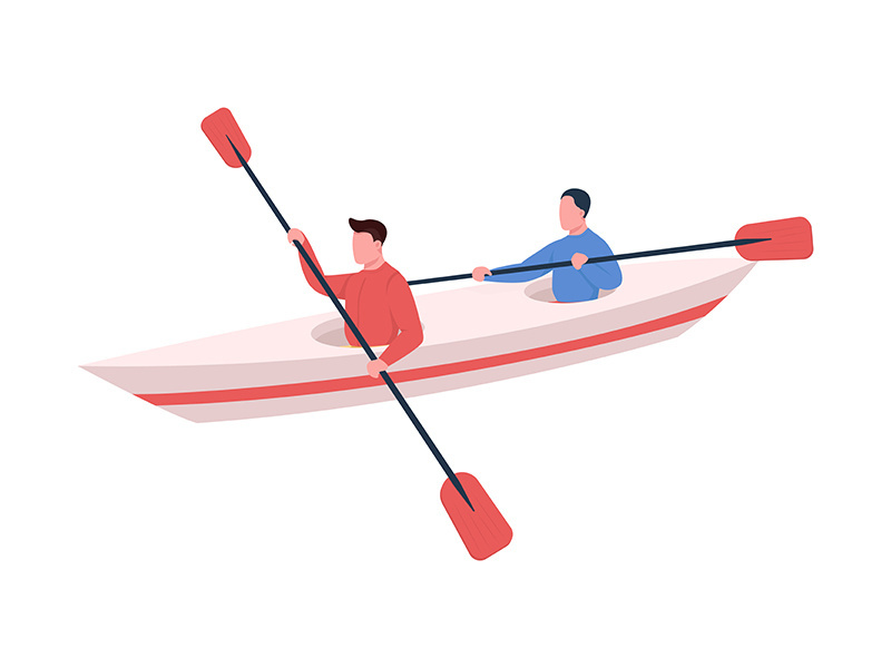 Kayakers flat color vector faceless character