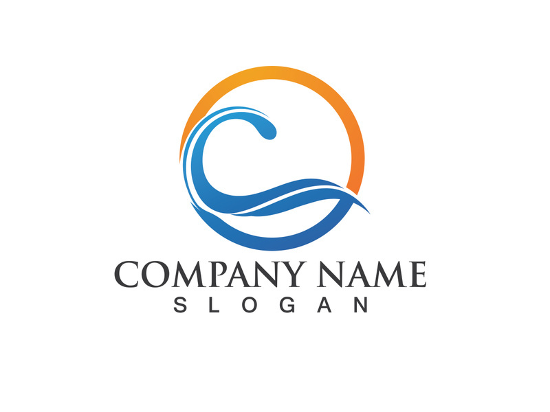 Blue water wave And sun logo design template