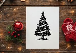 Decorative Christmas Tree Illustration with Star Topper