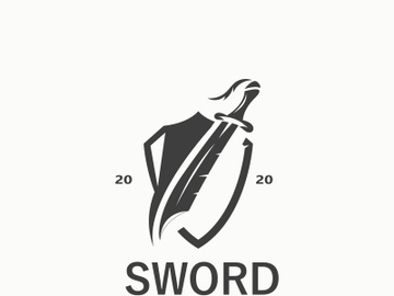Sword vintage logo design. illustration sword element, can be used as logotype, icon, template coat of arms concept preview picture