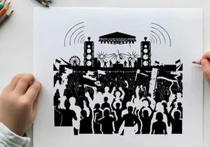 Concert silhouette with crowd and stage lights