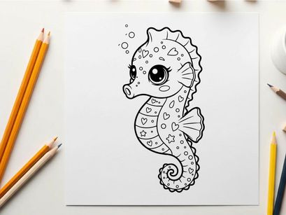 Cute cartoon seahorse with hearts vector illustration