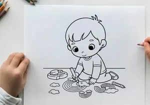 Cute baby cooking pancakes vector illustration flat design
