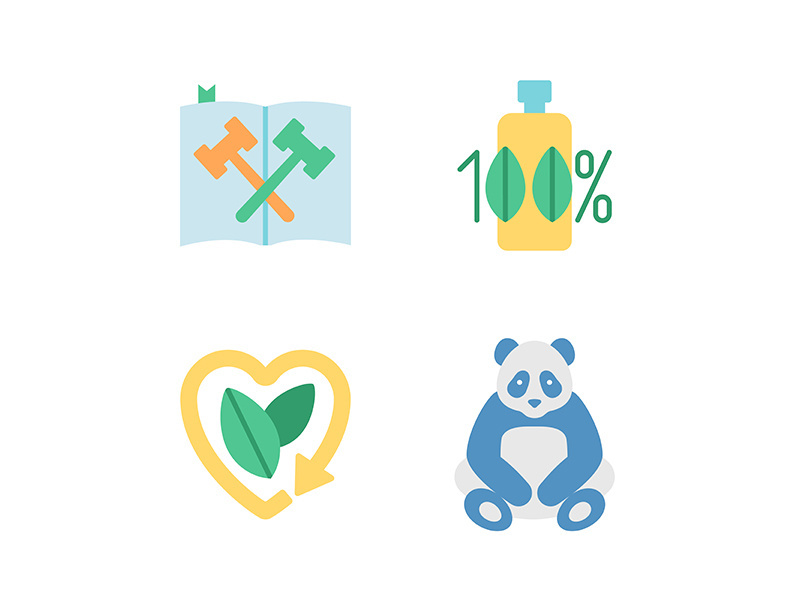 Nature and ecology preservation vector flat color icon set